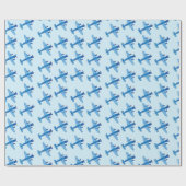 blauw vliegtuigpatroon-Baby shower Cadeaupapier (Vlak)