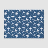 Blauw vliegtuigpatroon met luchtvaartthema tissuepapier (Voorkant)