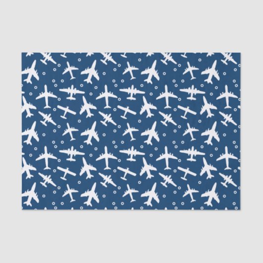 Blauw vliegtuigpatroon met luchtvaartthema tissuepapier (Voorkant)