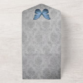 Blauw vlinder Damask bruiloft All In One Uitnodiging (Buitenkant)