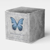 Blauw vlinder Damask bruiloft Bedankdoosjes (Voorkant Zijde)