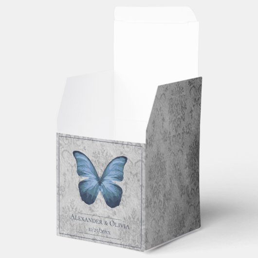 Blauw  vlinder Damask bruiloft Bedankdoosjes (Geopend)
