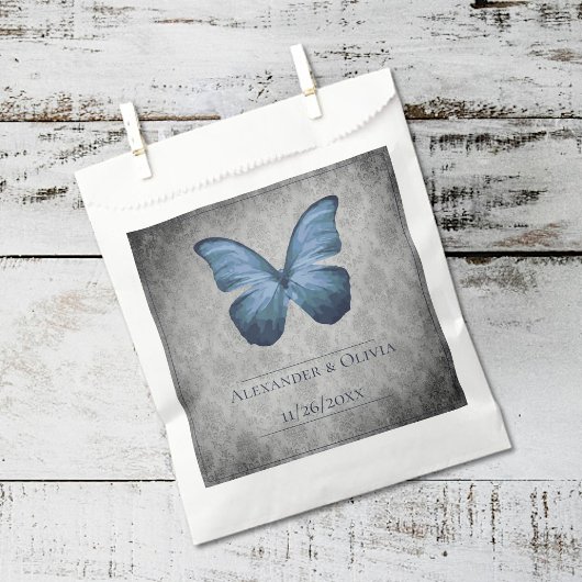Blauw  vlinder Damask bruiloft Bedankzakje