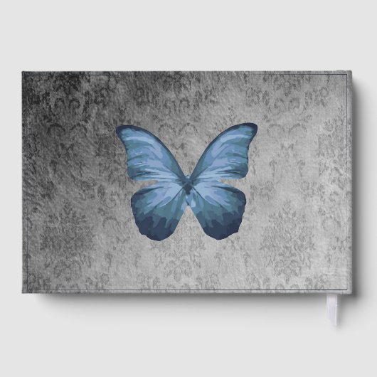 Blauw  vlinder Damask bruiloft Gastenboek (Achterkant)