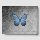 Blauw  vlinder Damask bruiloft Gastenboek (Achterkant)