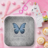 Blauw  vlinder Damask bruiloft Papieren Bordje (Feest)