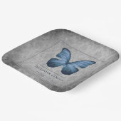 Blauw  vlinder Damask bruiloft Papieren Bordje (Gebogen)