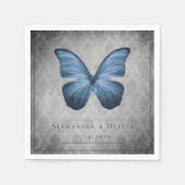 Blauw vlinder Damask bruiloft Servet (Voorkant)