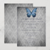 Blauw  vlinder Damask repetitie diner Kaart (Voorkant / Achterkant)