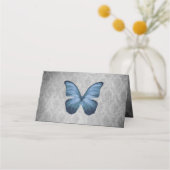 Blauw  vlinder damast receptie plaatskaartje (Achterkant)