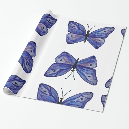 Blauw vlinder inpakpapier, 30 in x 6 ft cadeaupapier (Uitgerold)