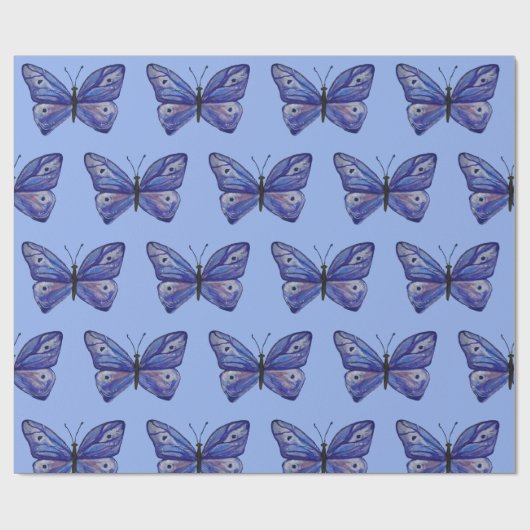 Blauw Vlinder Matte Verpakkingsdocument, 30 in x 6 Cadeaupapier (Vlak)