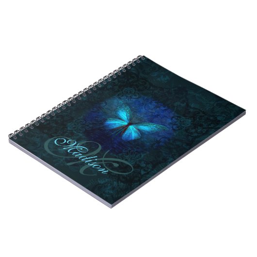 Blauw vlinder monogrammed Notitieboek (Linkerzijde)