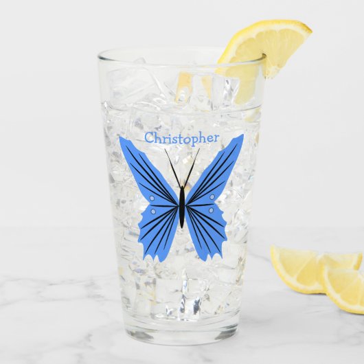 Blauw Vlinder Ontwerp Glas (Achterkant ijs)
