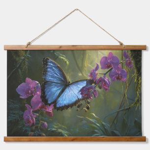Blauw Vlinder Paarse Bloesem Bos Muurkunst Hangend Wandkleed