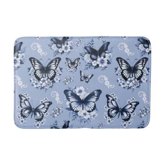 Blauw Vlinder Patroon Badmat (Voorkant)