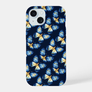 Blauw Vlinder Patroon iPhone 15 Case