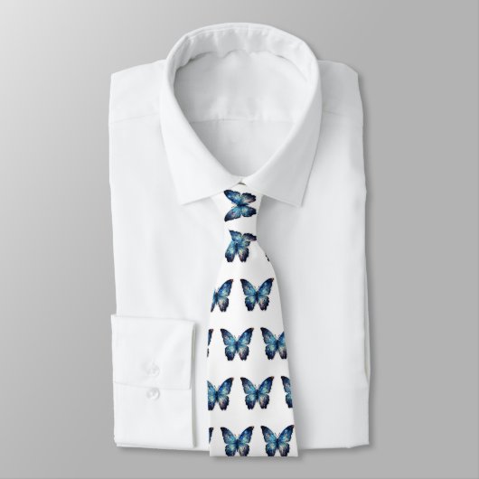 Blauw Vlinder Patroon Stropdas (Gebonden)