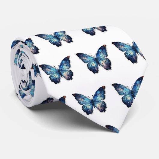 Blauw Vlinder Patroon Stropdas (Opgerold)