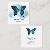 blauw vlinderbloemetjestrainer inkt rook vierkante visitekaartje (Voorkant / Achterkant)