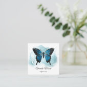 blauw vlinderbloemetjestrainer inkt rook vierkante visitekaartje (Staand voorkant)