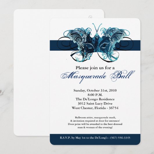 Blauw vlindermasker Masker Kostuum Halloween Kaart (Voorkant / Achterkant)