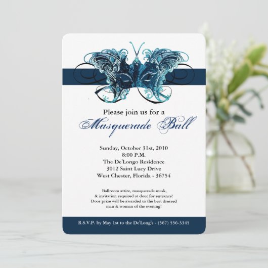 Blauw vlindermasker Masker Kostuum Halloween Kaart (Staand voorkant)