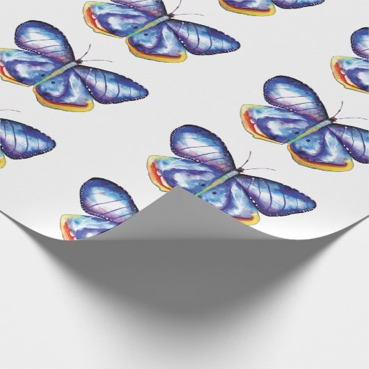 Blauw vlindermatte omslagpapier, 30 x 6 ft cadeaupapier (Hoek)