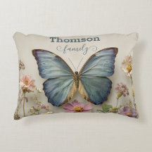 Blauw vlindermotief met bloementuin Familienaam