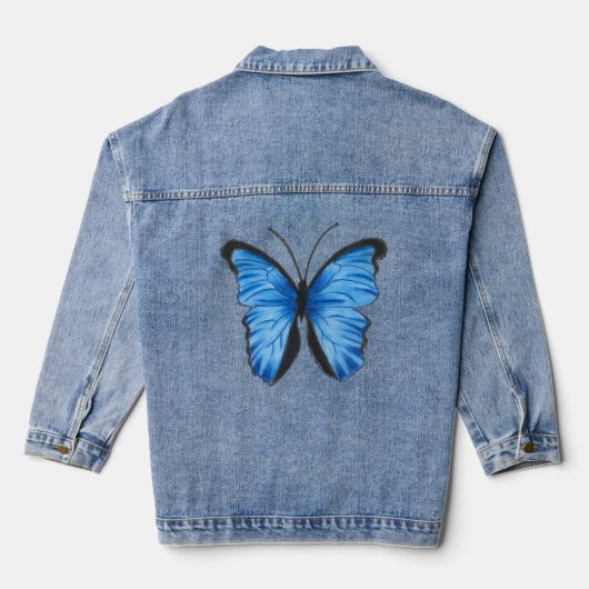  blauw vlinderontwerp denim jacket (Achterkant)