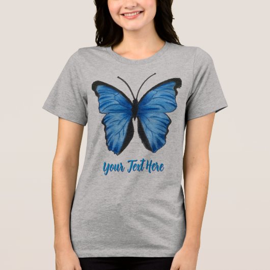  blauw vlinderontwerp Tri-Blend shirt (Voorkant)