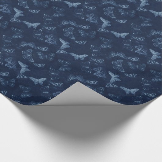 blauw vlinderpapier cadeaupapier (Hoek)