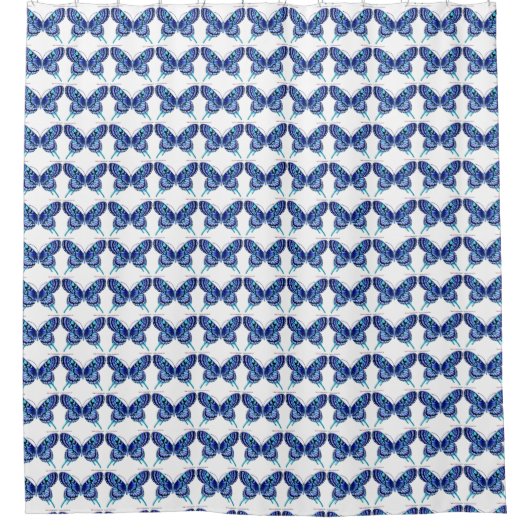 blauw vlinderpatroon douchegordijn (Voorkant)