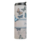 blauw vlinderpatroon gepersonaliseerd reizen thermosbeker (Gedraaid links)