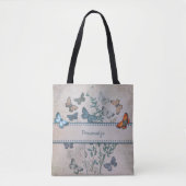  blauw vlinderpatroon, speciaal aangepast tote bag (Voorkant)
