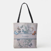 blauw vlinderpatroon, speciaal aangepast tote bag (Achterkant)