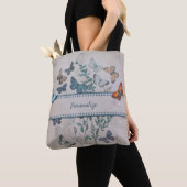 blauw vlinderpatroon, speciaal aangepast tote bag (Dichtbij)