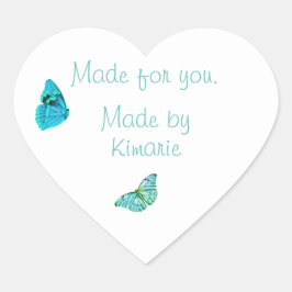 Blauw vlinderproductlabel hart sticker