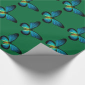 Blauw vlindervloerpapier cadeaupapier (Hoek)