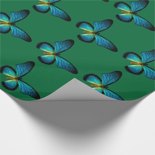 Blauw vlindervloerpapier cadeaupapier (Hoek)