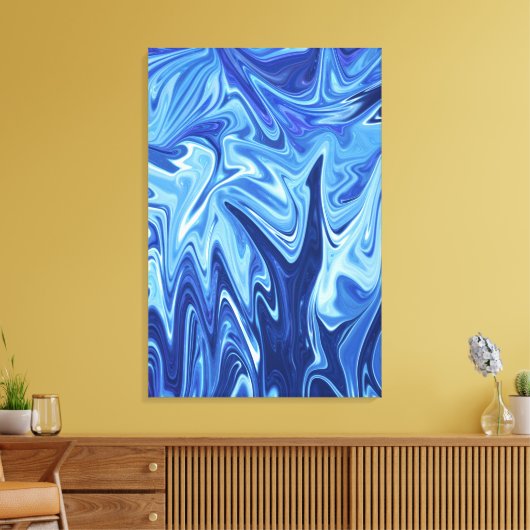 Blauw vloeibaar abstract patroon canvas afdruk (Insitu (Woonkamer))
