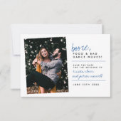 Blauw | Voedsel en slechte dansbewegingen opslaan  Save The Date (Voorkant)
