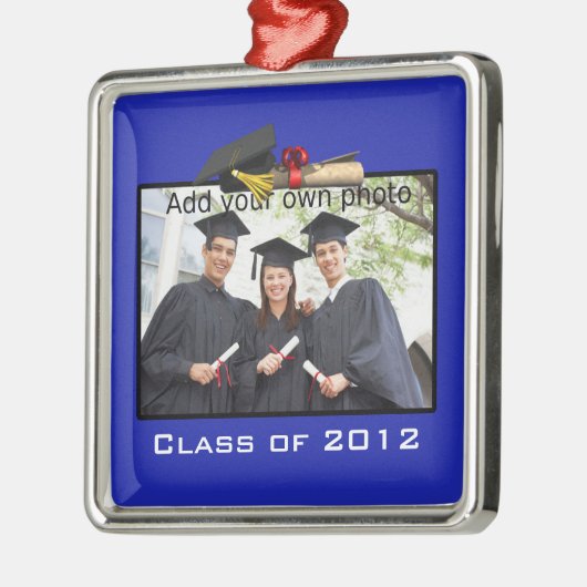 Blauw Voeg uw foto toe / Afstuderen jaar Metalen Ornament (Links)