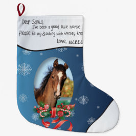 Blauw VOEG UW HORSE Foto en naam Beste Kerstman to Grote Kerstsok