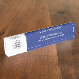 Blauw voeg uw Logo-desk-naamplaat toe Naambordje