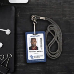 Blauw Voeg uw logo streepjescode & foto toe Badge