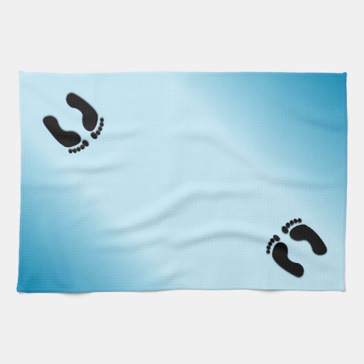 Blauw voetafdrukken theedoek (Horizontaal)