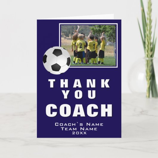 Blauw Voetbal Bedankt Coach Team Fotokaart (Voorkant)