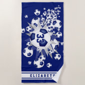 Blauw voetbal blowout haar naam jersey nummer strandlaken (Voorkant)