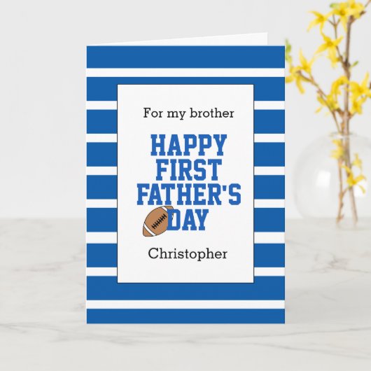 Blauw Voetbal Broer 1ste Vaderdag Kaart (Gele Bloem)